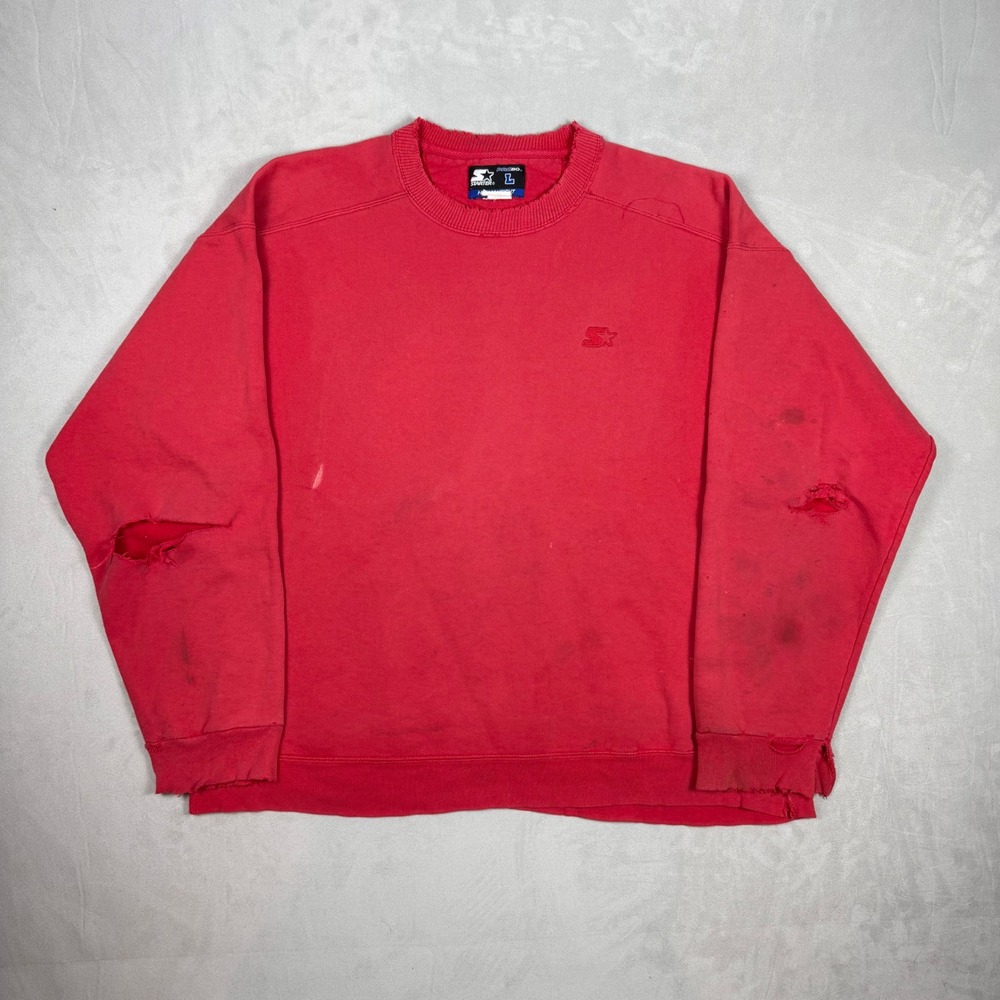 90s Mens Starter Pro 80 Heavyweight Distressed Crewneck Sweatshirt Red Large